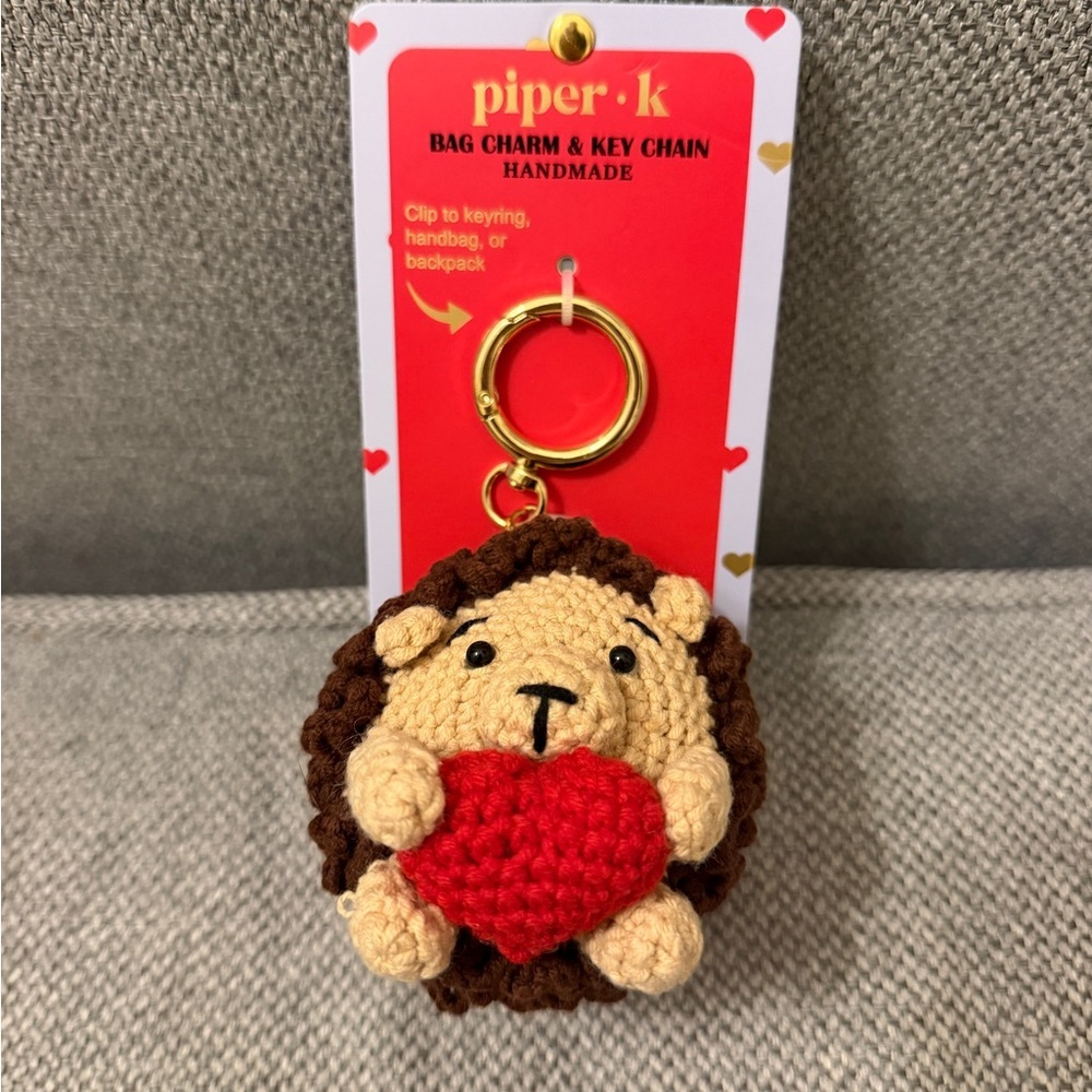 Piper K Handmade Hedgehog Bag Charm - Brown and Red Valentines Day gift